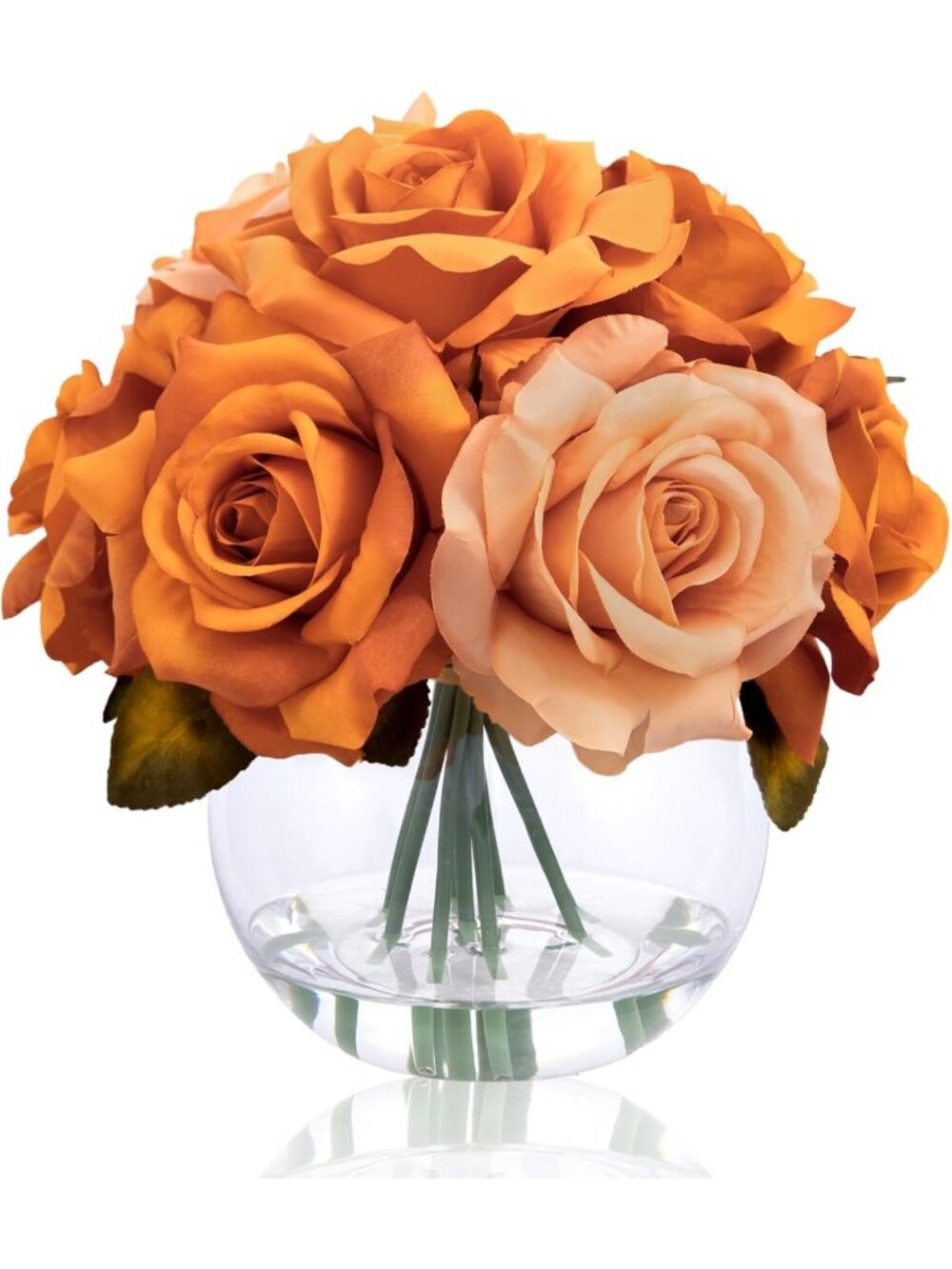 Elegant Burnt Orange Rose Arrangement in Vase with Faux Water - Artificial